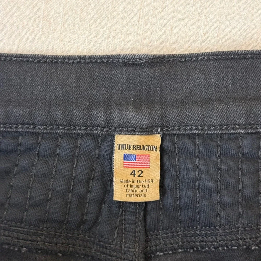 True Religion Geno Jeans Mens 42 Black Moto Biker Relaxed Slim Fit Stretch USA